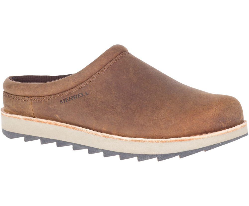 Merrell Slip Ons Brown - Juno Clog Leather - Mens 37HJKIWGT